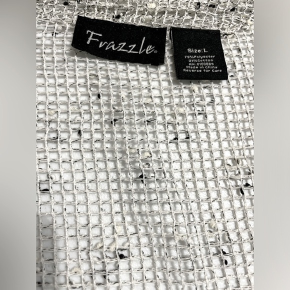 Frazzle  Open Knit Asymmetrical Hem 2 Button Cardigan Size L White Black - Picture 7 of 7